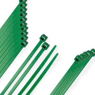 100% Nylon flange.  Color Green 4.6 x 390 mm.  Bag 100 Units.  Open 100% Green Nylon Cable Ties 4, 6x390 mm. (Bag 100 Units)