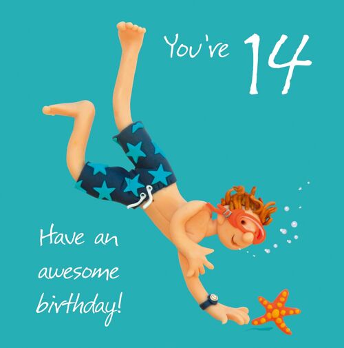 14th Birthday Male numbered birthday card