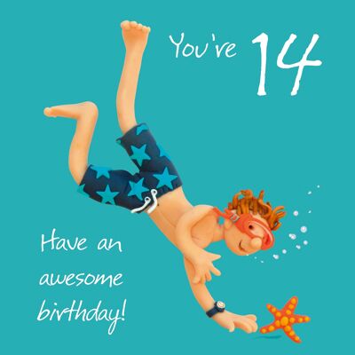 14th Birthday Male numbered birthday card