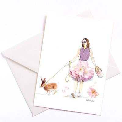 Tarjeta de Pascua "Paseo del conejo" - Tarjeta de Pascua con núcleo de color y sobre | 094