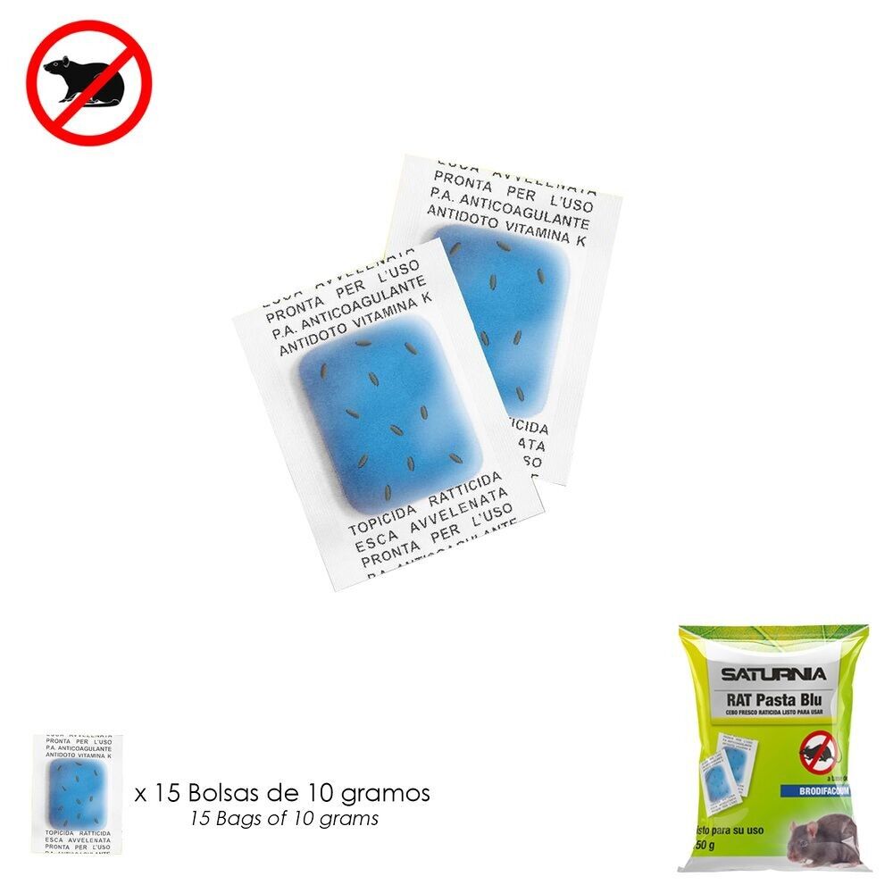 Cebo Fresco Para Roedores,  Bolsa 150 gr,  Dosis Individuales,  15 bolsitas x 10 gr,  Rat Pasta Blue