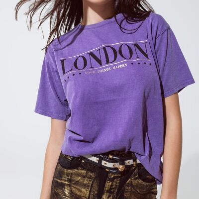 T-shirt dalla vestibilità comoda in viola lavato con logo London