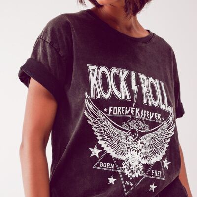 T-shirt grafica Rock n Roll in nero