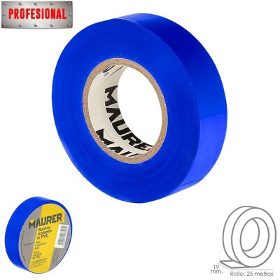 Insulating Tape, PVC, Professional, 25 meters x 19 mm.  x 0.13mm thickness. Color blue