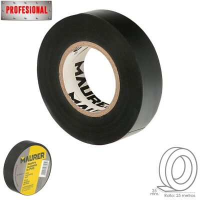 Isolierband, PVC, professionell, 25 Meter x 25 mm. x 0,13 mm Dicke. Farbe: Schwarz