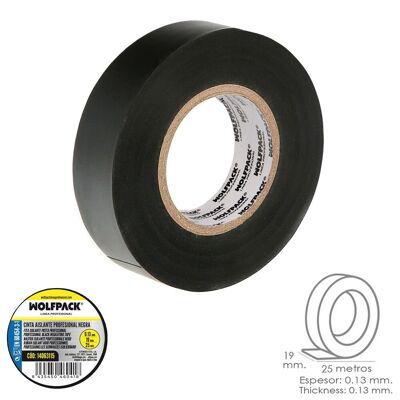 Black Professional Insulating Tape Thickness 0.13mm.  Width 19 mm. Roll of 25 Meters Electrician's Tape, Cable Insulating Tape