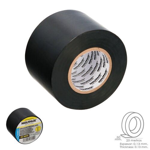 Cinta Aislante Profesional Negra Espesor 0.13 mm. Ancho 50 mm. Rollo 25 Metros Cinta Electricista,  Cinta Aislante Cables