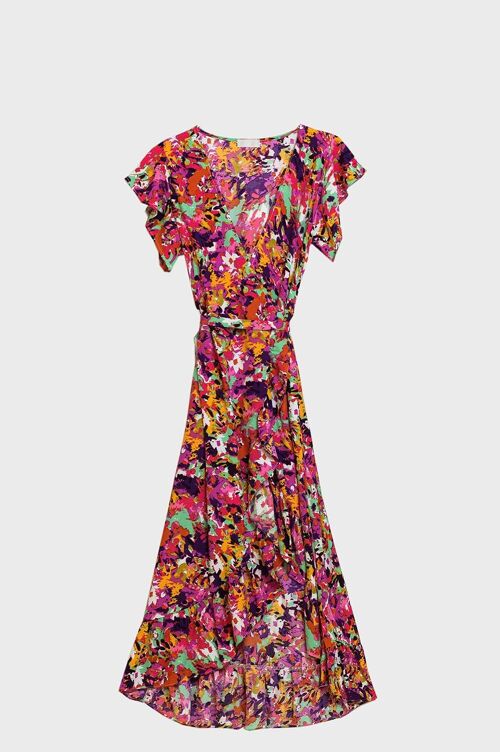 Ruffle wrap maxi dress in pink floral