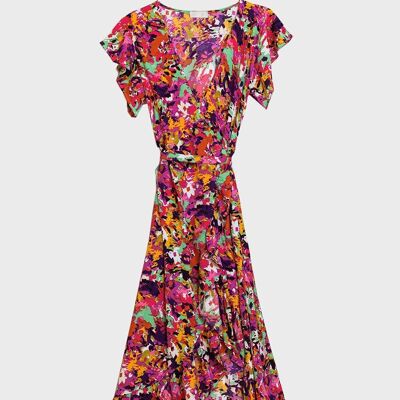 Ruffle wrap maxi dress in pink floral