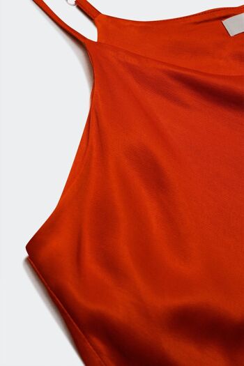 Robe longue caraco en satin à col bénitier - Orange 2