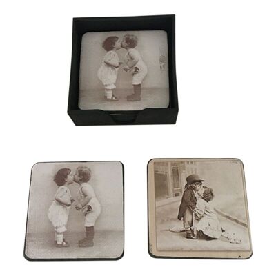 Coasters square 11 cm Children kiss /2 A