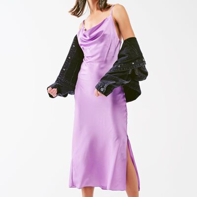 Satin Midi Dress With Cowl Neck in lilac