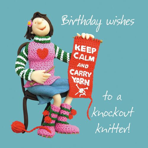 Knockout Knitter birthday card