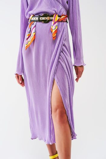 Robe plissée en satin avec détail portefeuille, lilas 3