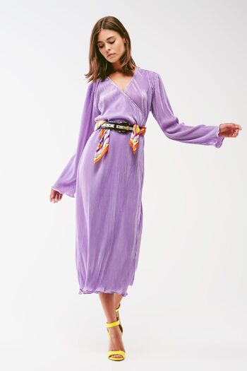 Robe plissée en satin avec détail portefeuille, lilas 4