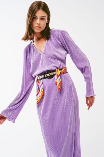 Robe plissée en satin avec détail portefeuille, lilas 5