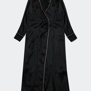 Robe longue cache-cœur en satin noir