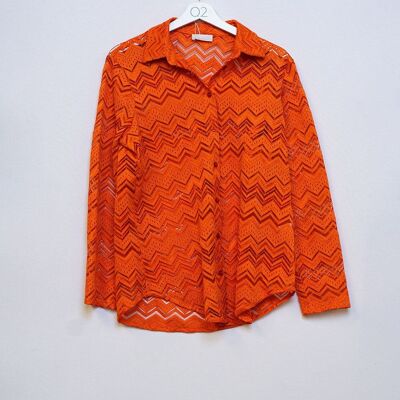 Camisa De Pointelle En Zigzag en naranja