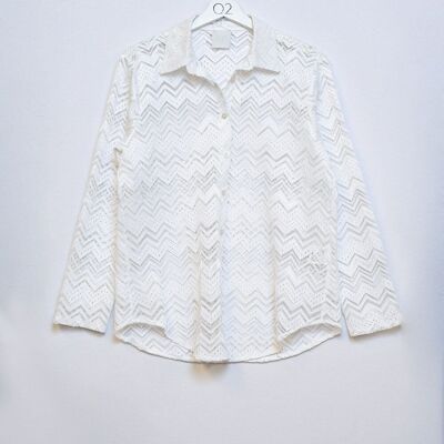 Camicia in maglia pointelle a zigzag in bianco