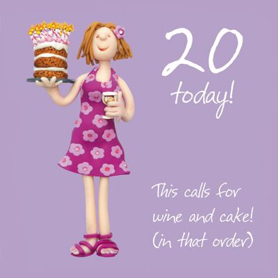 20 tarjetas de cumpleaños numeradas con vino y tarta