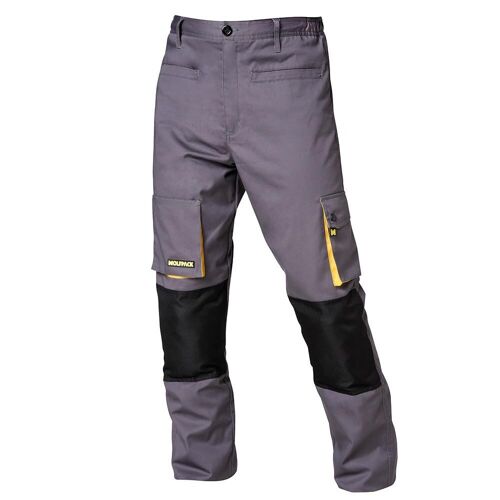 Pantalones Largos DeTrabajo,  Multibolsillos,  Resistentes,  Rodilla Reforzada,  Gris/Amarillo Talla 42/44 M