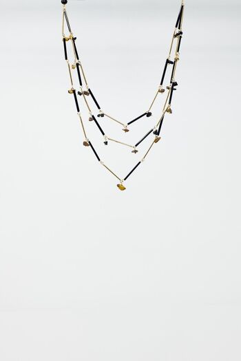 Collier court 3 en 1 avec perles noires et dorées 2