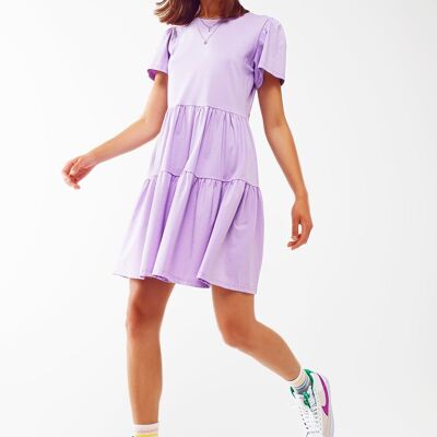 Short sleeved tiered mini t shirt dress in lilac