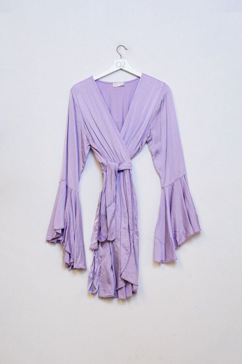 Short Wrap Dress With Bell Sleeves in Lilac