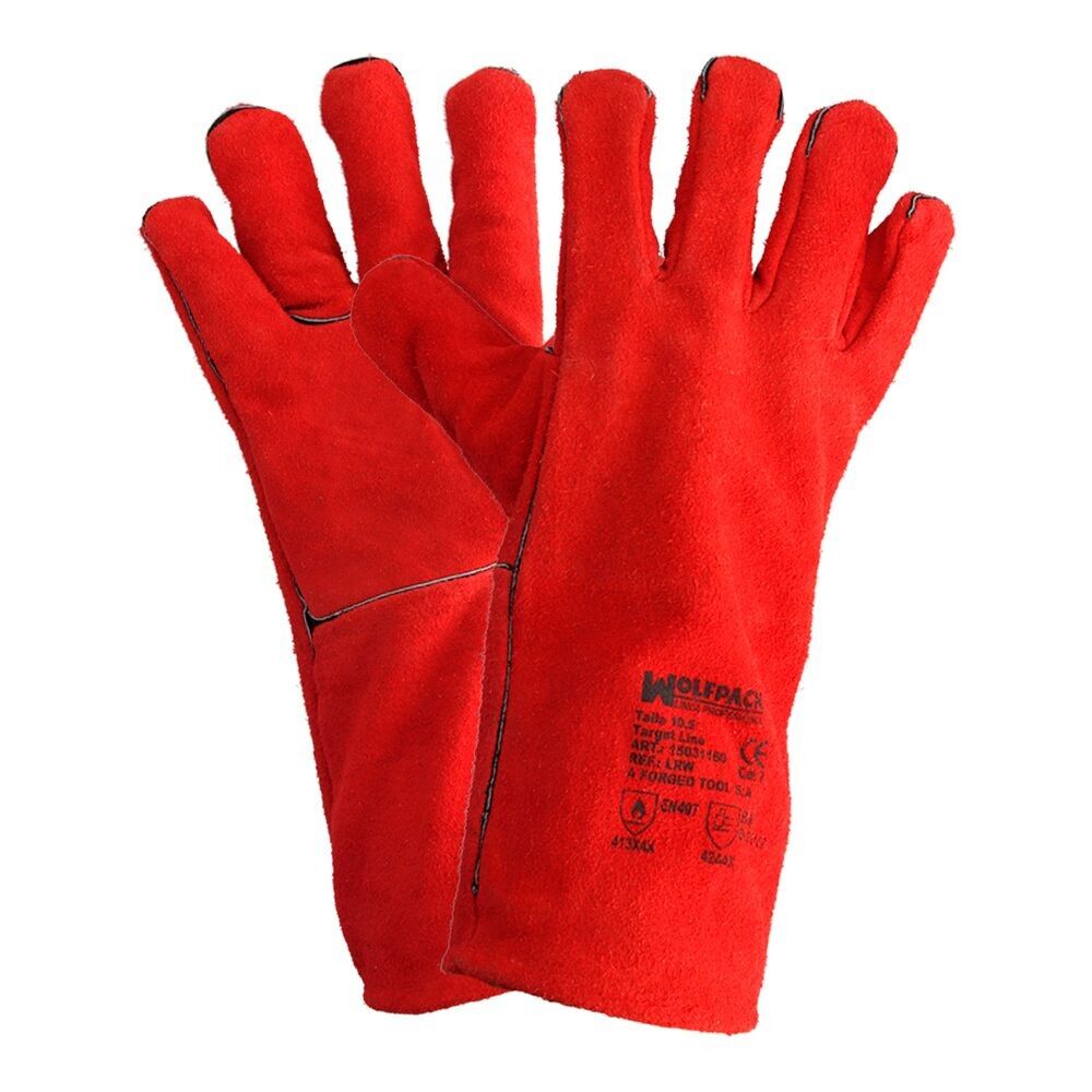 Gants de soudage longs rouges denses (paire)