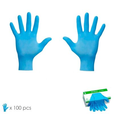 Gants jetables en nitrile taille M boîte 100 unités, sans poudre, homologués CE, texturés, boîte distributrice.