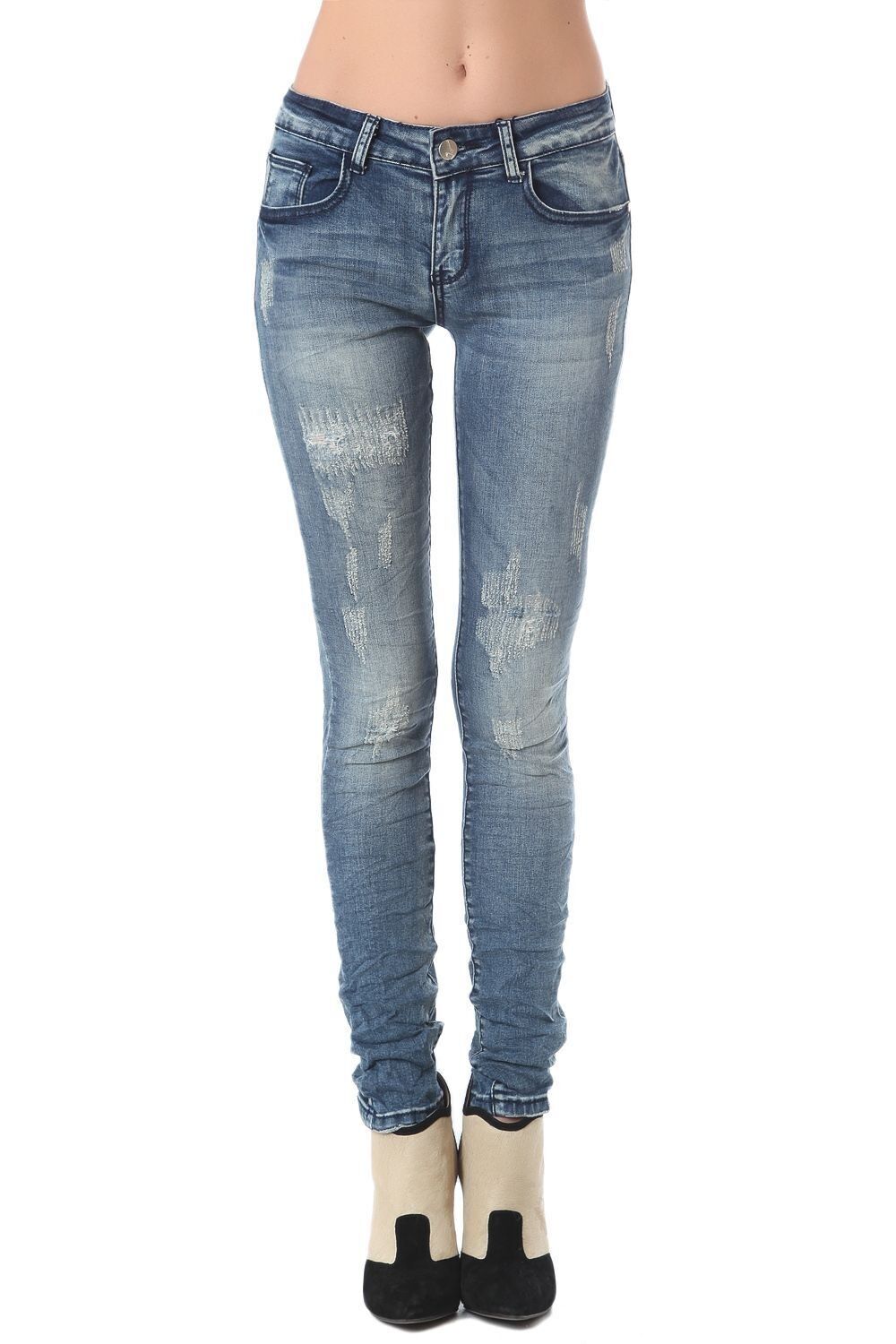 Jeans skinny dal lavaggio blu medio con leggere scoloriture