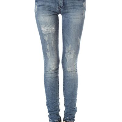 Skinny jeans in mid-blue wash with light fading
