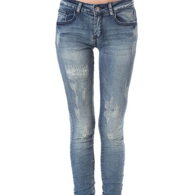 Skinny jeans in mid-blue wash with light fading