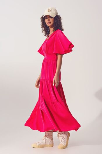 Robe maxi smockée à col en V fuchsia 5