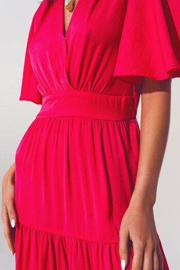 Robe maxi smockée à col en V fuchsia 6