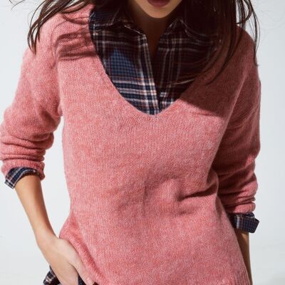 Soft pink V neck knit jumper