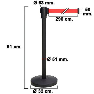 Extendable Tape Separator Post 3 Meters. "Base 32 cm. "Tube 5.1 cm.   Height 91 cm.