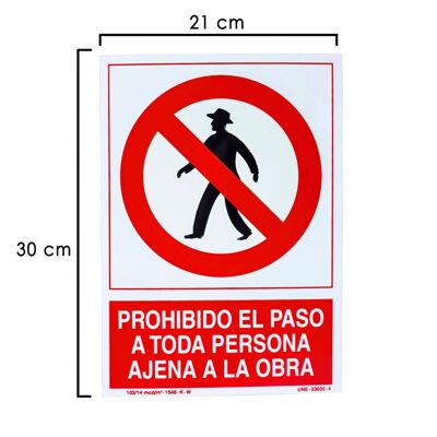 Schild Verbot des Durchgangs anderer Personen Arbeit 30x21 cm.