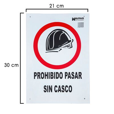 Panneau Interdit de Passer Sans Casque 30x21 cm.