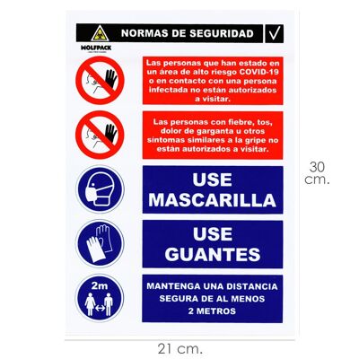 Kombiniertes Poster mit Hinweisen zu Sicherheitsstandards, 30 x 21 cm.