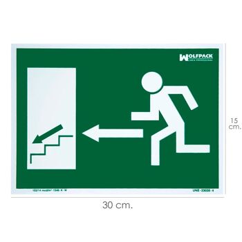 Affiche/Panneau Fluorescent Sortie Escalier Gauche En Bas 21x30 cm.