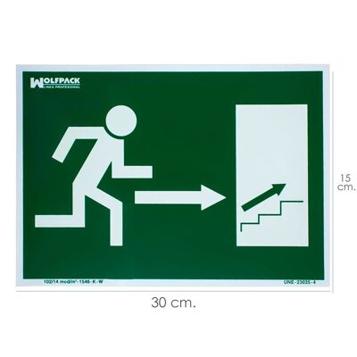 Affiche/Panneau Fluorescent Sortie Escalier Droit Haut 21x30 cm.