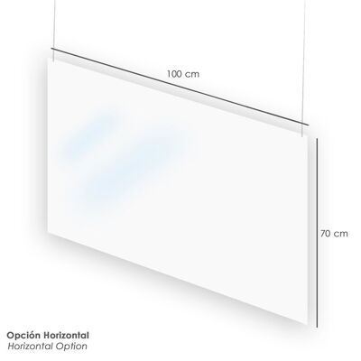 Schutzschirm zum Aufhängen an der Decke, Polycarbonat 3 mm. Transparent. Maße 70x100 cm.