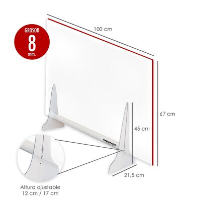 Transparent Methacrylate Tabletop Protective Screen 8mm. 67x100cm