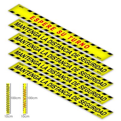 Floor Marking Distance Safety and Shift.  Signage Stickers. 5 Rectangular Units, 10 x 100 cm