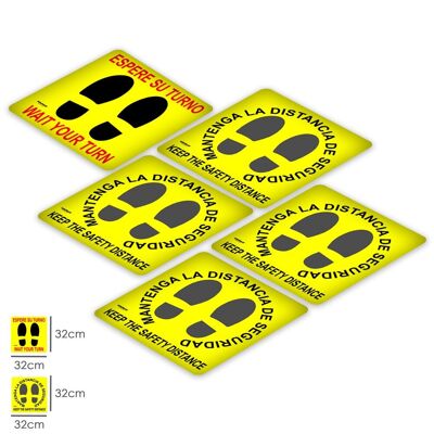 Floor Marking Distance Safety and Shift.  Signage Stickers.  5 Square Units, 32 x 32 cm.