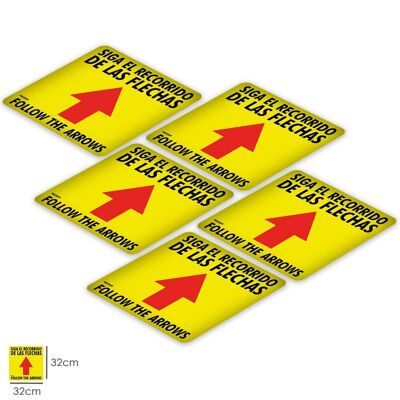Floor Labeling Follow The Arrows.  Signage Stickers.  5 Square Units, 32 x 32 cm.