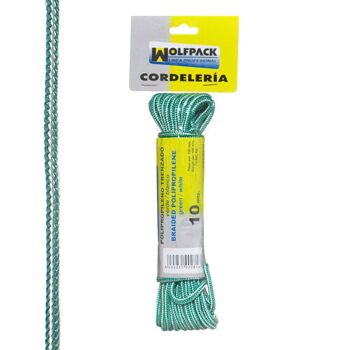 Corde tressée en polypropylène blanc/vert (écheveau 10 m.) 