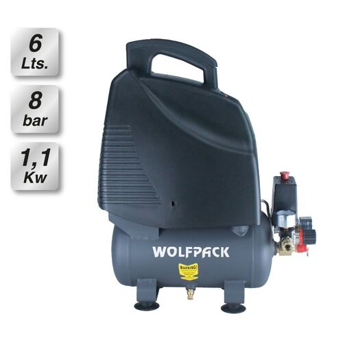 Compresor Aire Wolfpack 6 Litros / 8 Bares / 1, 1 Kw - 1, 5 HP  Sin Aceite