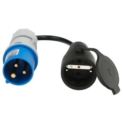 Adaptador de clavija CEE a Schuko,  2 polos + Tierra. Max. 16A. 230V